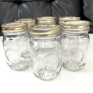 Lot of 6 Mason Golden Harvest 12 oz. Clear Glass Jars With Lids